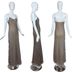 BILL BLASS vintage silk nude and navy striped maxi dress evening gown